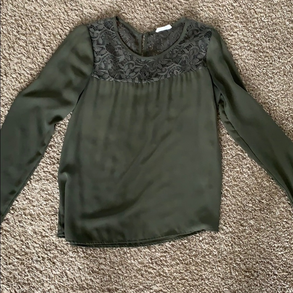 Olive green blouse with lace detail